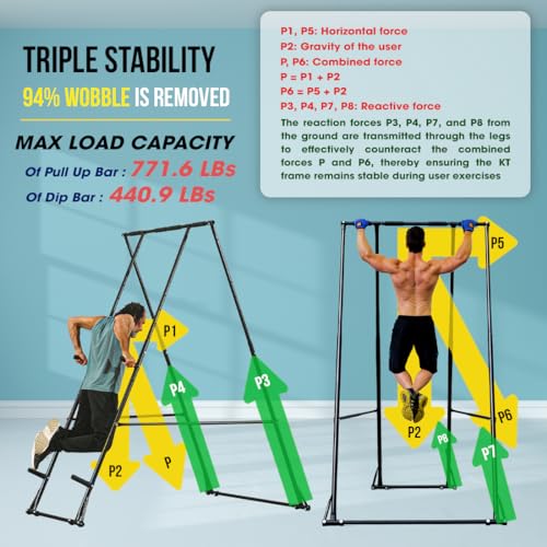 KT High and Foldable Pull Up Dip Station Power Tower Stable Adjustable Multifunctional Exercise Machine Durable Home Gym S...