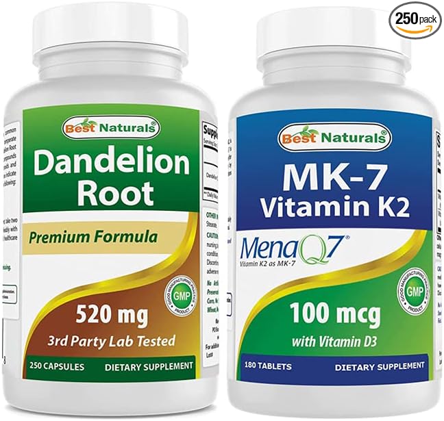 Best Naturals Dandelion Root 520 mg & Vitamin K2 (MK7) with D3