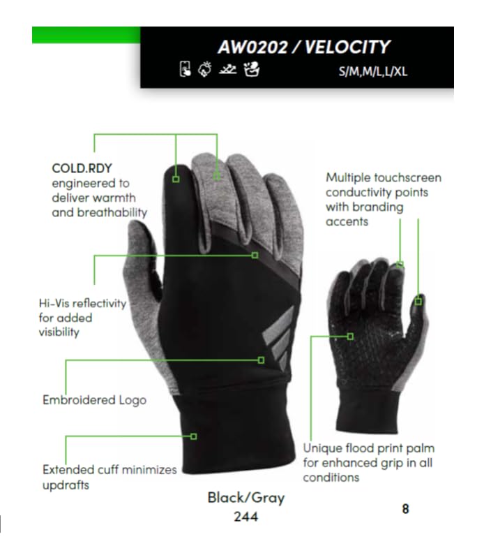 adidas Winter Performance VELOCITY Running Reflective Gloves, Black/Gray