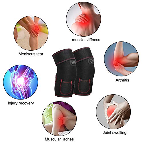 PKSTONE Heated Knee Brace Wrap, 3 Adjustable Heat and Vibration Massager for Arthritis Knee Pain Relief Massaging Knee Pad...