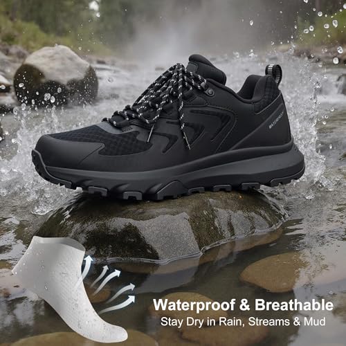 OUTJET Men's Waterproof Hiking Shoes Lightweight Breathable Anti Slip Outdoor Trails Shoes