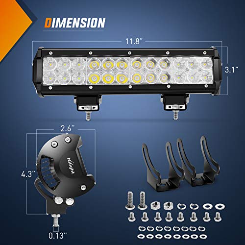 Nilight 12 Inch 72W Spot Flood Combo Led Light Bar 2Pcs 4Inch 18W Flood LED Pods Fog Lights Off Road with Wiring Harness K...