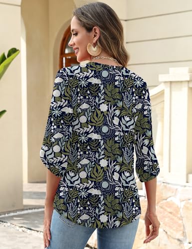 Kistore Womens 3/4 Length Sleeve Tunic Tops Casual V Neck Shirts Business Work Blouses Trendy Flowy Tees