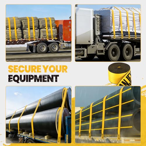 Yellow 4 Inch x 30 FT Heavy Duty Tie Down Straps - High Visibility Flatbed Trailer Straps with Flat Hooks, 6000 lbs Workin...
