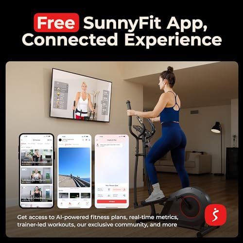 Sunny Health & Fitness Smart Upright Elliptical w/Pulse Sensor Built-in, Indoor Full-Body Cross-Training & Cardio Exercise...