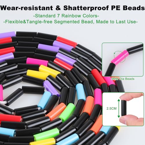 16.5FT Double Dutch Jump Ropes for Adults Kids, Rainbw Long Jump Rope, Beaded Jump Rope for Fitness, Segmented Skipping Ro...