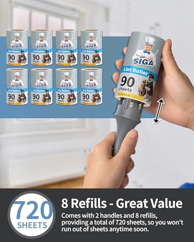 MR.SIGA Lint Rollers for Pet Hair Extra Sticky, 720 Sheets, Lint Remover for Clothing, Furniture, Pet Hair Remover with Ea...