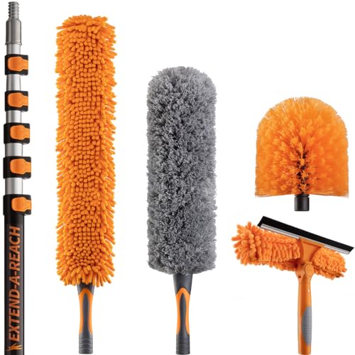 30 Foot High Reach Duster Kit with 5-24 ft Extension Pole // High Ceiling Dusting and Window Cleaning Kit with Telescopic ...