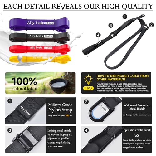 Ally Peaks Pull Up Assistance Bands，Heavy Duty Resistance Band for Pull Up Bar，Adjustable Weight/Size with Fabric Feet/Kne...