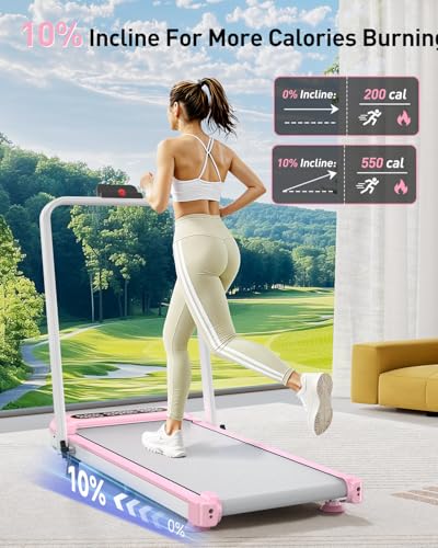Foldable Treadmill with 10% Incline, Upgrade 3.5HP Low Noise Walking Pad Treadmill with Handle Bar, Trisomy 4 in 1 Portabl...