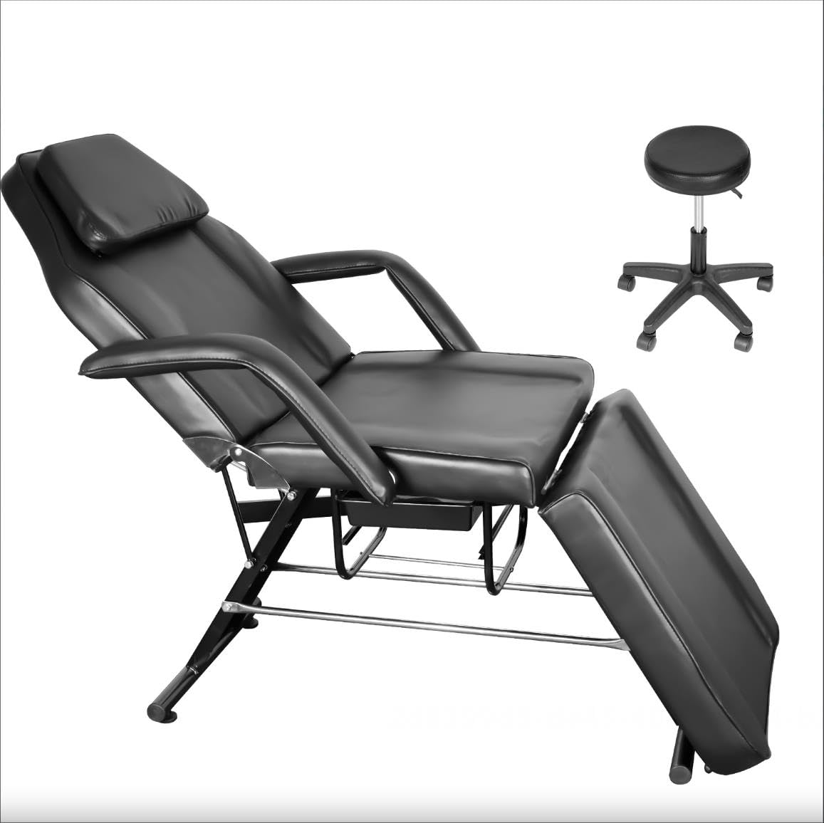 Sturdy Multipurpose Spa Bed, 3-Section Spa Massage Table for Tattoo & Beauty Use, Adjustable Massage Table & Facial Chair with Hydraulic Rotating Stool