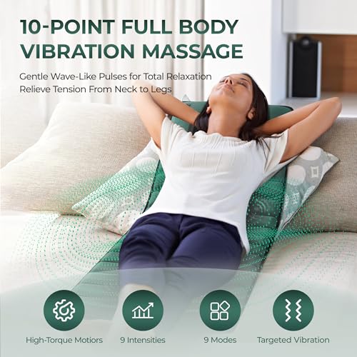 Himouta Full Body Massage Mat with Heat, Detachable Massager Pad Deep Tissue Pain Relief,10 Vibrating Motors and 9 Speed S...