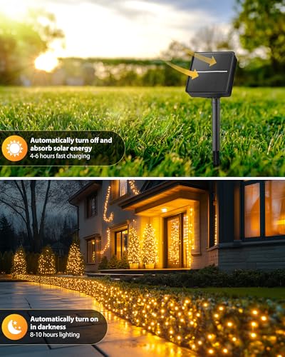 Brightown 2 Pack Solar String Lights Outdoor Waterproof, 92Ft 240 LED Solar Lights Outdoor with 8 Modes, Outdoor Light Sol...