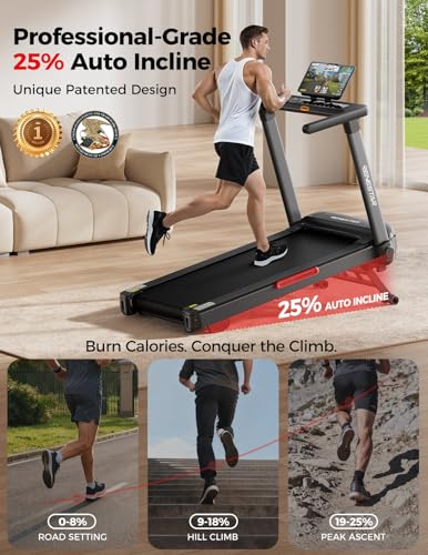 Renestar Treadmill with 25% Auto Incline - 3.5HP Treadmills for Home Office - Running Jogging Walking, 8.5MPH Max Speed, E...