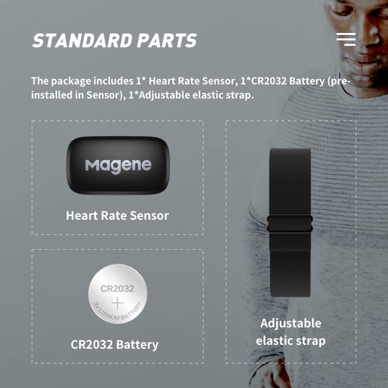 Magene H64 Heart Rate Monitor, Heart Rate Sensor Chest Strap, Protocol ANT+/Bluetooth, Compatible with iOS/Android APPs (N...