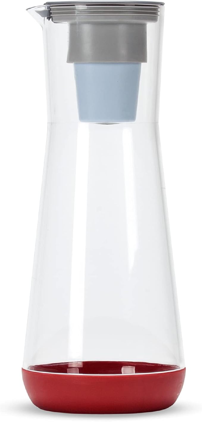 Hydros Water Filter Pitcher, 40 oz Slim Design, Patented Fast Flo Tech, Dishwasher Safe, Fills in Just 40 Seconds, BPA Free, 5 Cup Capacity, Red