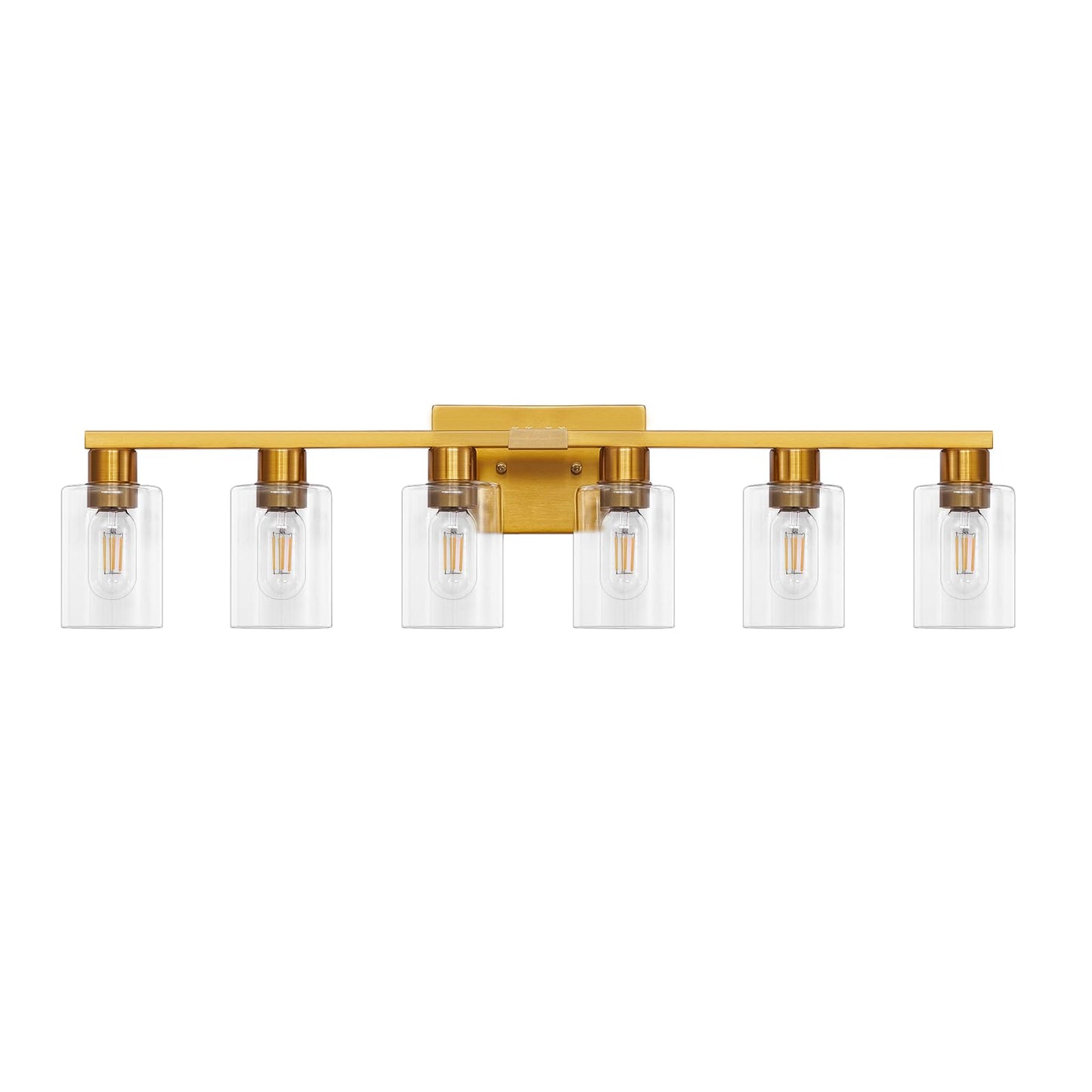 Hdasic 6 Light Bathroom Light Fixtures  Large Gold Bathroom Vanity Light With Clear Glass Shade  Brushed Brass Gold Bathroom Lighting Fixtures Over Mirror  Modern Wall Scones For Bedroom Living Room