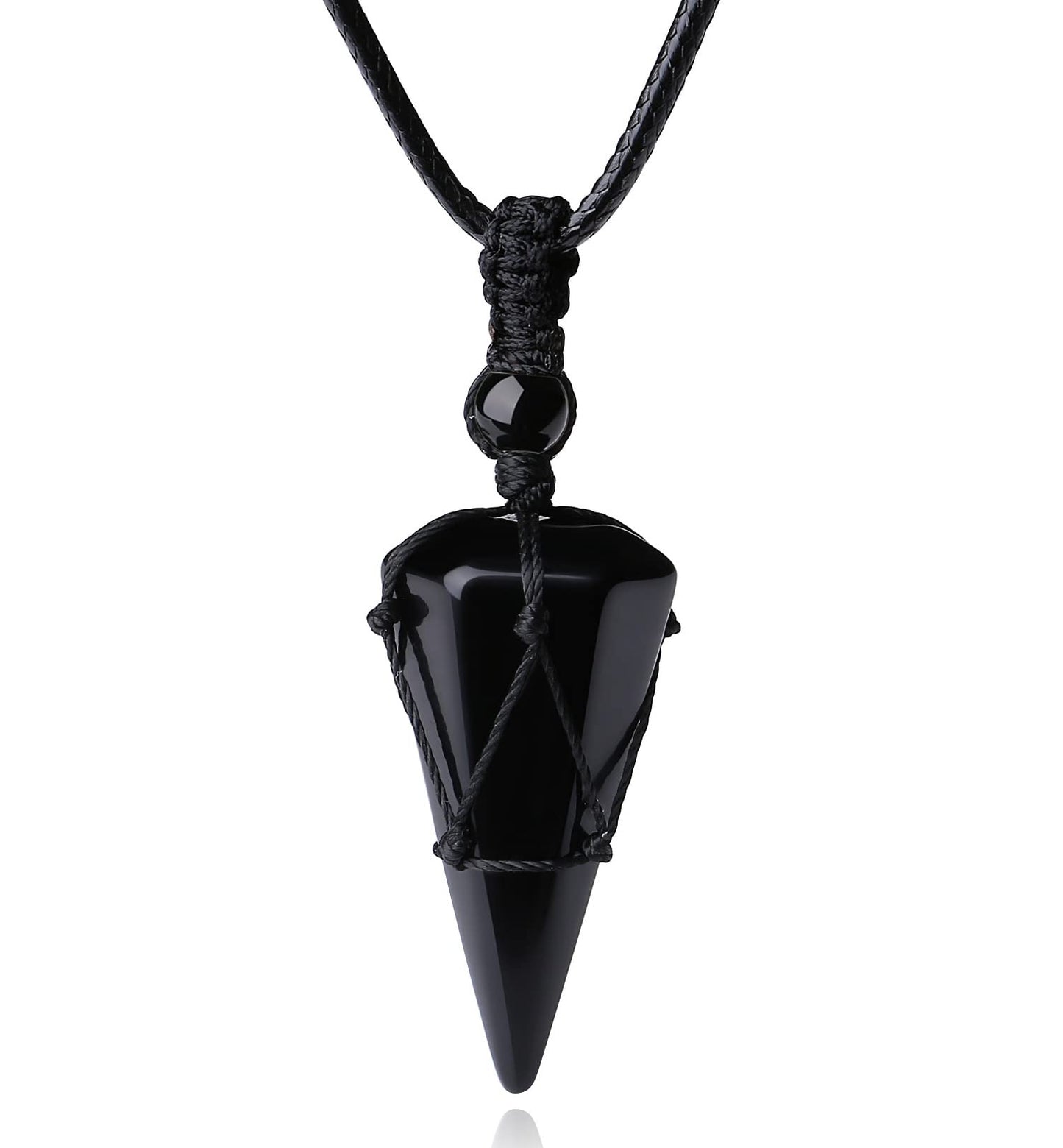 XIANNVXI Black Obsidian Necklace for Men Women Healing Crystal Stone Pointed Adjustable Black Rope Natural Gemstone Pendant Neck