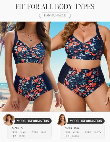 Hanna Nikole Womens High Waisted Bikini Sets Tummy Control Swimsuit Ruched Two Piece Bathing Suit