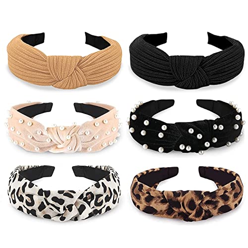 WOVOWOVO Headbands for Women Girls Thick Turban Velvet Knotted Headband Wide Pearl, Top Knot Head Bands for Women’s Hair B...