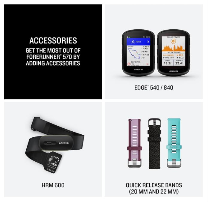 Garmin Forerunner 570 42mm Advanced GPS Running & Triathlon Smartwatch, AMOLED Display, Training & Recovery Features, Raspberry Aluminum w/Translucent Bone/Mango Band w/ Wearable4U PowerBank Bundle