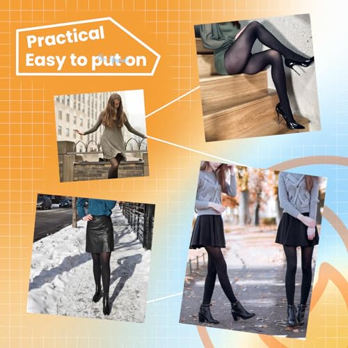 Caprilite 2 Pairs Women Fleece Lined Tights-Fake Translucent Leggings High Waist Pantyhose Sheer Thick Warm Tights For Women