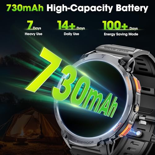 Haulvean Military Smart Watches for Men, 1.85" HD Large Screen Smart Watch, Flashlight/730mAh/110+ Sports Modes Fitness Tr...