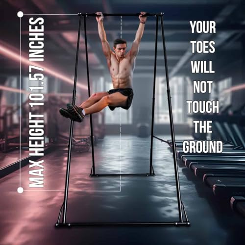 KT TOES DON'T TOUCH GROUND Foldable Free Standing Pull Up Bar Stand Sturdy Power Tower Workout Station For Home Gym Streng...