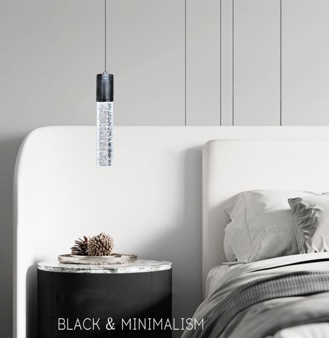 Haixiang Modern Kitchen Island Hanging Light Fixtures Crytstal Pendant Lighting For Kitchen Island Black Mini Chandelier With 6000K Daylight Bulb