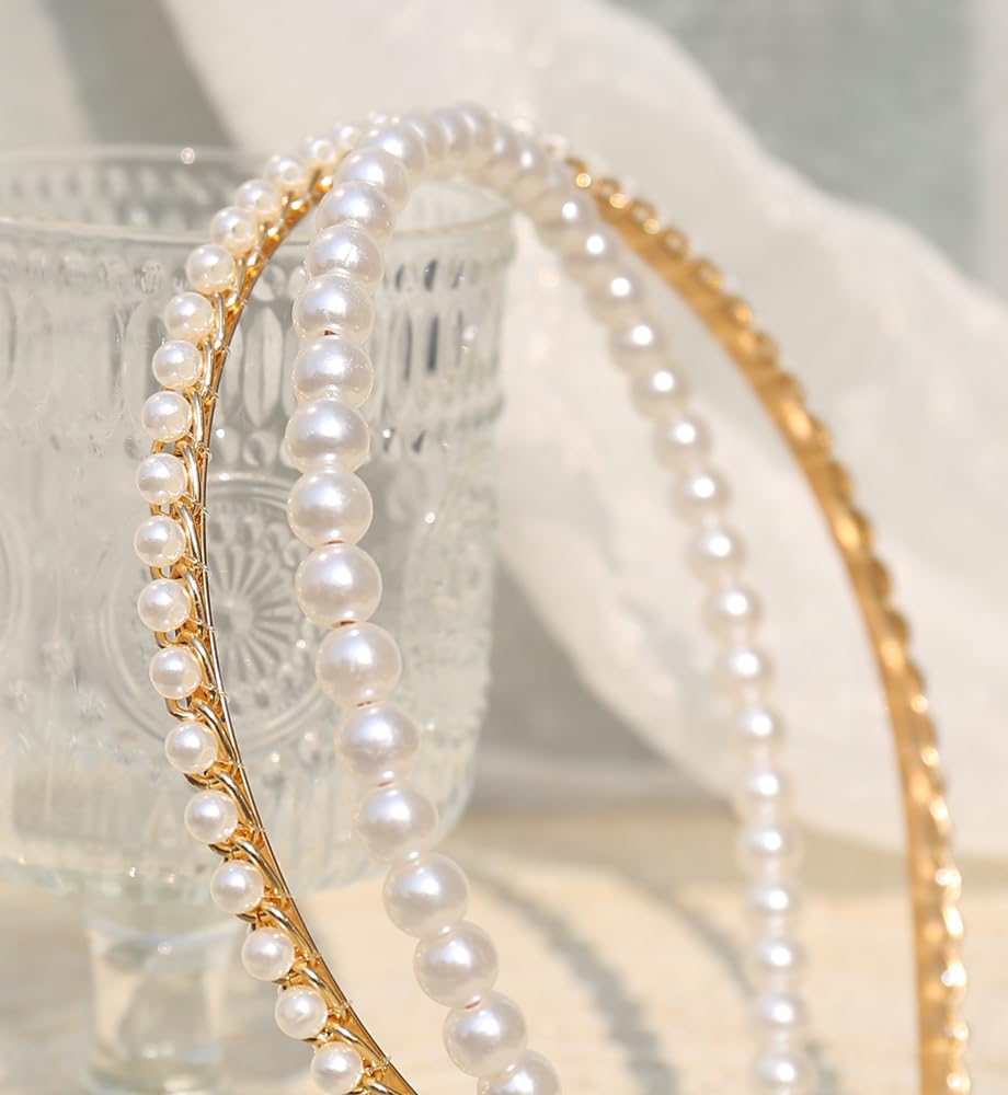 YARN & INK Women's Thin Crystal Diamond Headbands Non Slip, Light Blue Fashion Headband Cute Beaded Bling HairBand Hair Accessor