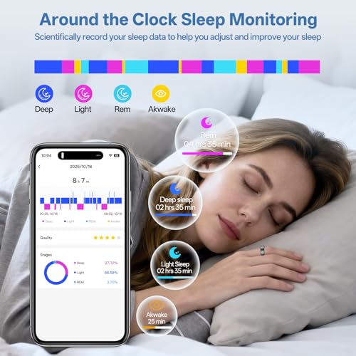 Giwbeiv Smart Ring for Women Men, Health Fitness Tracker Ring with Heart Rate/Sleep Tracker/Blood Oxygen/HRV/Stress/Calori...