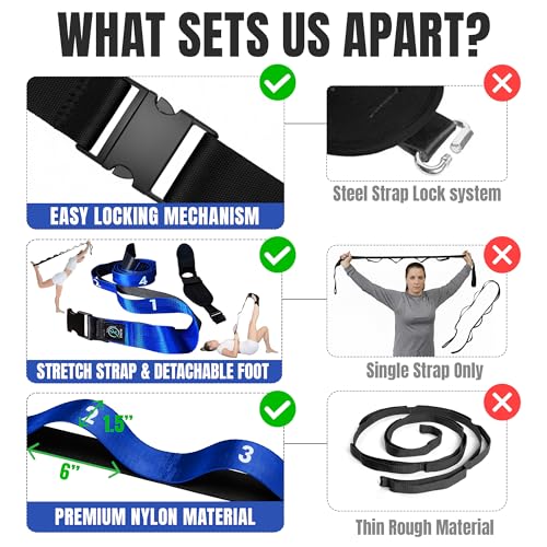 Stretch Strap with Loops Physical Therapy - Full Body Exercise Straps for Stretching with Detachable Foot - Leg & Calf Str...