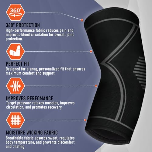 PhysFlex Elbow Brace 2 Pack for Tennis & Golfer's Elbow Pain Relief - Elbow Compression Sleeve for Weightlifting, Workout,...