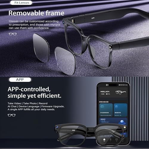 AI Smart Glasses With Camera and Audio, 4K HD Video Recording Glasses, 8MP Camera Glasses for Men Women, AI Voice, Real-Ti...