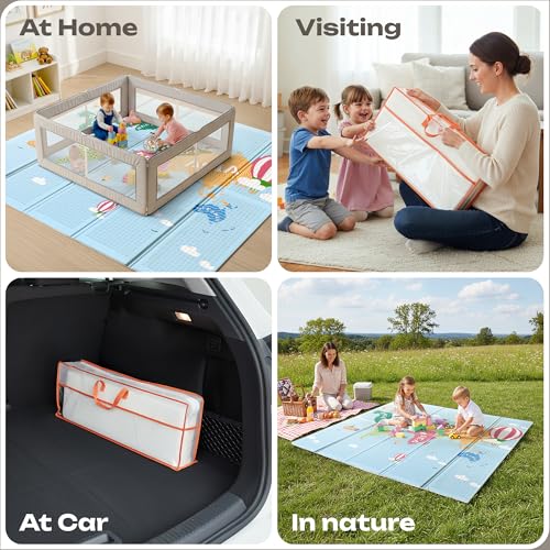 Baby Play Mat 79 x 71 Inch, Extra Large Foldable Play Mats for Babies and Toddlers, Foam Play Mat for Floor Travel Bag