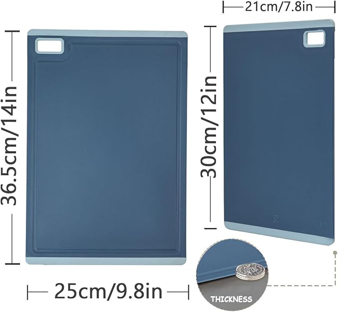 Kitchen Cutting Boards Set of 2, Clear BPA Plastic, Dishwasher Safe, Juice Slots, Anti-Knife Cutting Mats, Blue