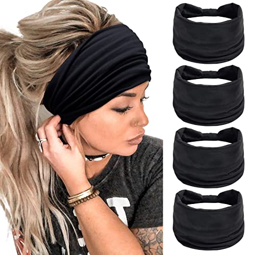 Huachi Wide Headbands for Women Black Stylish Head Wraps Boho Thick Hairbands Large African Sport Yoga Turban Headband Hai...