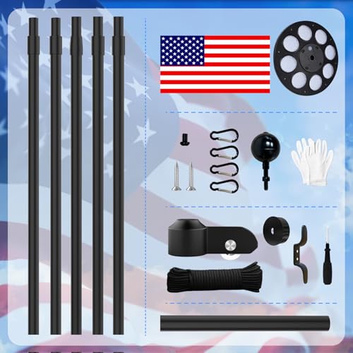 MXQMKL 20FT Heavy Duty Solar Flag Pole Kit,12 Gauge Flag Pole for Outside House Thick Aluminum Flagpole with 136 LED Light...