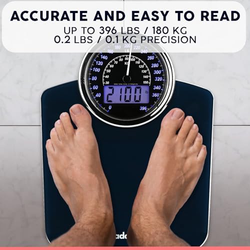 Adamson Hybrid 2-in-1 Analog & Digital Weighing Scale for Body Weight up to 400lbs - Thick Tempered Glass - Extra Large Di...