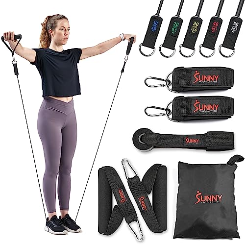 Sunny Health & Fitness Premium Resistance Band Set with Door Anchors, Wrist Straps, Handles Carry Bag Optional Padded Ankl...