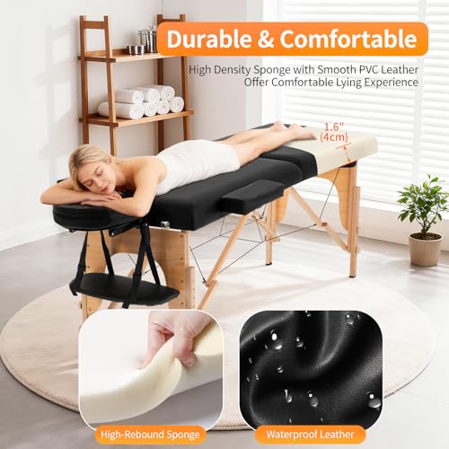 BestMassage Massage Bed Portable Massage Table 24 inch Wide Lash Bed Height Adjustable 2 Folding Spa Table with Non-Woven ...