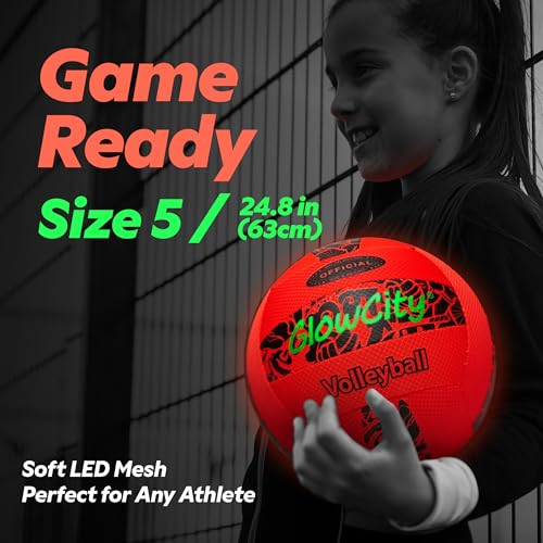 GlowCity LED Volleyball - Size 5 Light Up Glow in The Dark Volleyball with Pump and Batteries, Water-Resistant for Beach a...