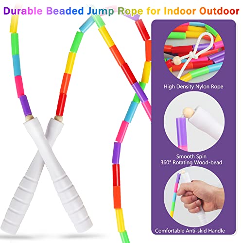 Fezog 2 Pack Rainbow Beaded Kids Jump Rope, Segmented Skipping Rope for Kids Adults, Tangle-Free Rope Skipping Child Jump ...