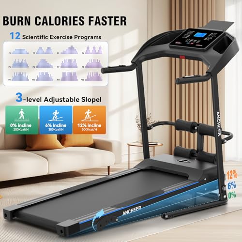 ANCHEER Foldable Treadmill with Sit Up Bench, 2025 Upgrade 3.5HP Portable Treadmills for Home with Incline 350 lbs Capacit...