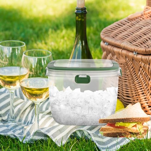 Abizarch 5L Portable Ice Cube Storage Bin, Clear Ice Bucket for Freezer with Lid & Tong for Outdoor Camping, Plastic Refri...