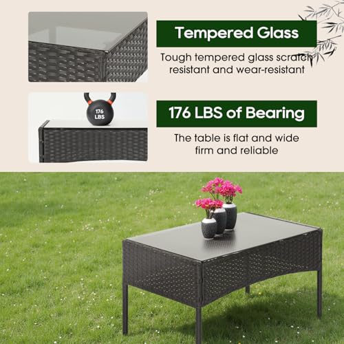 FDW | 4-Piece Patio Furniture Set | Black | Outdoor Wicker Furniture with Coffee Table | Modern Rattan Chairs Conversation...