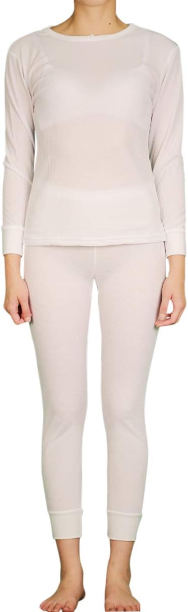 LAVRA Women's Cotton Thermal Sets Waffle Long John Insulated Underwear Top & Pants Pajama