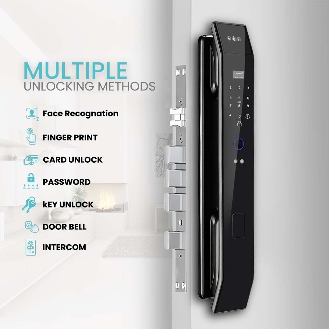 Smart WiFi Door Lock with 3D Face Recognition, Fingerprint, Video Doorbell & Intercom | Keyless Entry via Passcode, IC Card, Tuya App & Mechanical Key | Camera Security System for Front Door