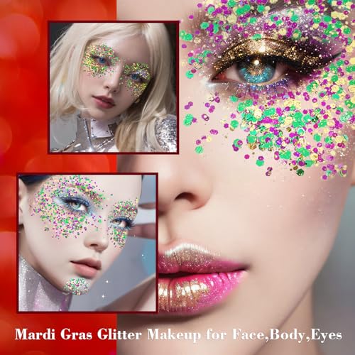 MEICOLY Purple and Gold Face Body Glitter Set, Mardi Gras Face Glitter,Mardi Gras Outfit for Women Kids,Mardi Gras Accesso...