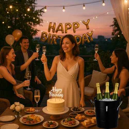 Insulated Ice Bucket with Lid Scoop Handle for Parties Cocktail Bar, 4L Round Mental Champagne Drink Wine Bucket for Drink...